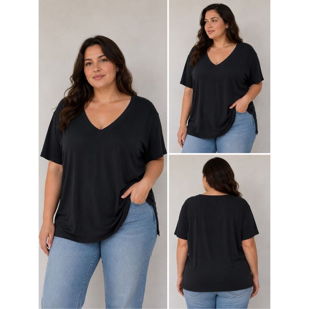 Minimalist Women’s Black V-Neck Oversized Tee 2XL